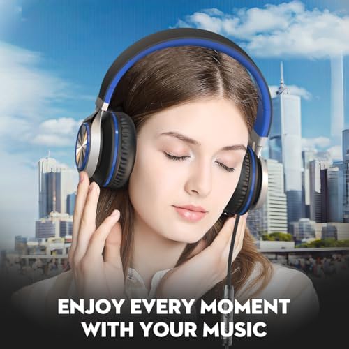 Ultimate USB C Over-Ear Headphones with Enhanced Noise Isolation and Built-In Microphone – Superior Stereo Audio for i Phone 15/16 Pro, Laptops, and Tablets – Perfect Travel Buddy in Striking Blue/Black Finish