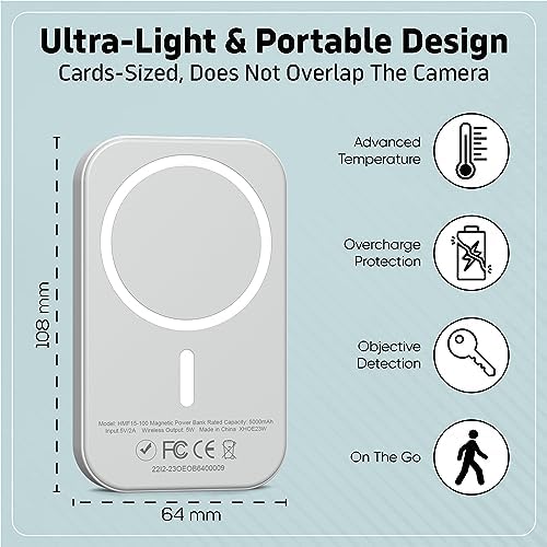 Magnetic 10,000 m Ah Wireless Power Bank for i Phone 15/14/13/12 – Fast Charging Portable Battery Pack with USB-C Cable, Sleek Black Design for Enhanced Compatibility and On-the-Go Convenience