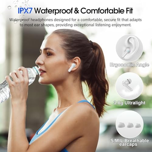 Premium Pearl White Wireless Earbuds with Bluetooth 5.4 – Enjoy 48 Hours of Seamless Listening with Advanced Touch Controls and 5 Custom EQ Settings – Superior Active Noise Cancelling and Transparency Mode for Optimal Sound Adaptability – IPX7 Waterproof for Enhanced Durability During Workouts and Outdoor Activities – Immerse Yourself in High-Fidelity Stereo Sound Tailored for Audiophiles and Everyday Users – Perfect for Daily Commutes and Leisure Listening – Stylish, Modern Design for Enhanced Performance and Fashion Compatibility.