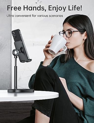 LISEN Cell Phone Stand Adjustable Phone Holer for Desk, Computer Office Desk Accessories for iPhone 16 Holder Women Kitchen Essentials Fits All Mobile Phones Switch Kindle iPads Tablet 4-10in Black – Enhanced Compatibility and Speed