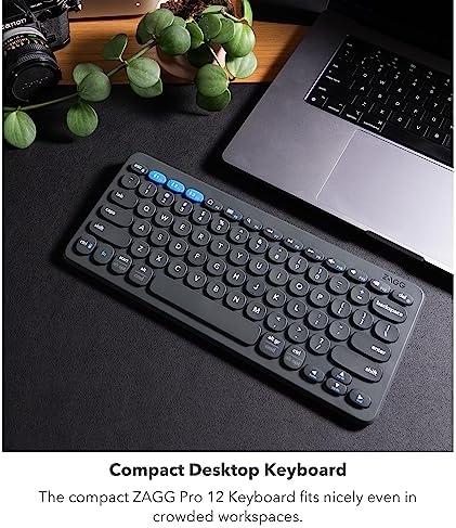 Transform Your Typing Experience with the ZAGG Pro Keyboard 12 – Compact Wireless Charging Multi-Device Keyboard for Windows, mac OS, Android & More – Ergonomically Designed for Comfort & Productivity – Effortless Device Switching for Modern Multitaskers