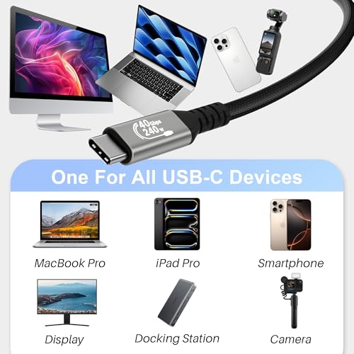 Ultra-Fast Coaxial USB 4 Cable 4 FT with 90-Degree Connector – Experience 40 Gbps Data Transfer, 8 K/5 K Video at 60 Hz, and 240 W Power Delivery – Ideal for Mac Book, i Phone 16/15, SSDs, Thunderbolt 4 & More – Enhanced Durability and Compatibility for Ultimate Performance