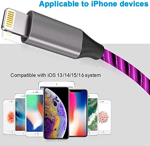 Illuminate Your Charging Experience: MFi Certified 6 ft LED Light Up Lightning Cable for i Phone 14/13/12/11/11 Pro/Max/XS/XR/X/6/7/8 – Fast Charging & High-Speed Data Sync in Vibrant Purple – Optimal Durability & Enhanced Compatibility for Effortless Connectivity
