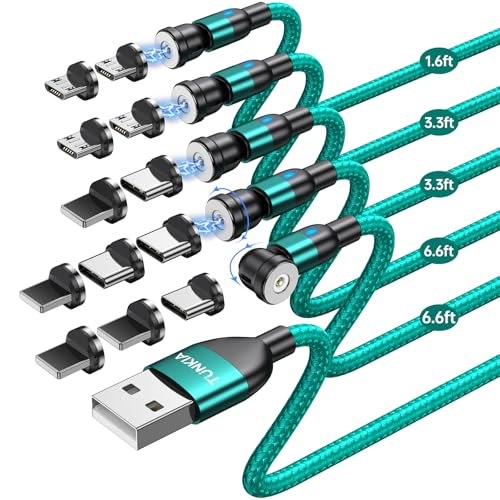 Revolutionize Your Charging Experience with TUNKIA’s 4-Pack Magnetic Charging Cable Set – Versatile 360° & 180° Rotating USB-C Cords with LED Indicator, Durable Nylon Braided Design for Enhanced Device Compatibility and Rapid Power Delivery – Perfect for Home, Office, and Travel Use