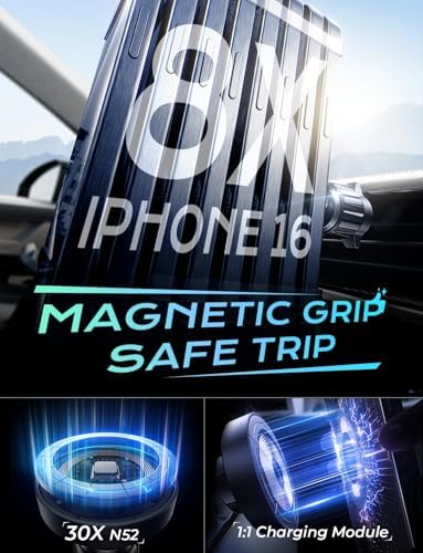 LISEN Mag Safe Car Mount Charger for i Phone 16 – 15 W Fast Wireless Charging Magnetic Phone Holder for Secure Vent Installation, Compatible with i Phone 16, 15 Pro Max & All Mag Safe Devices – Ultimate Hands-Free Convenience & Enhanced Driving Safety