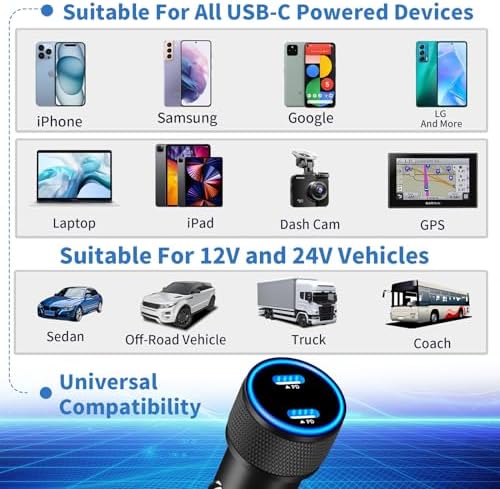 BARMASO 72 W Dual PD Power USB-C Car Charger 2-Pack – MFi Certified Fast Charging Solution for i Phone 16/16 Pro/16 Pro Max & Galaxy S24/S23 – Ultimate Compatibility & Safety Features for On-the-Go Power