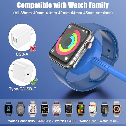 USB-C Magnetic Charger for Apple Watch – Fast Charging Cable Compatible with Ultra, Series 9-1 – 3.3 FT (1.1 M) Black – Enhanced Power Delivery & Secure Connection for All Models