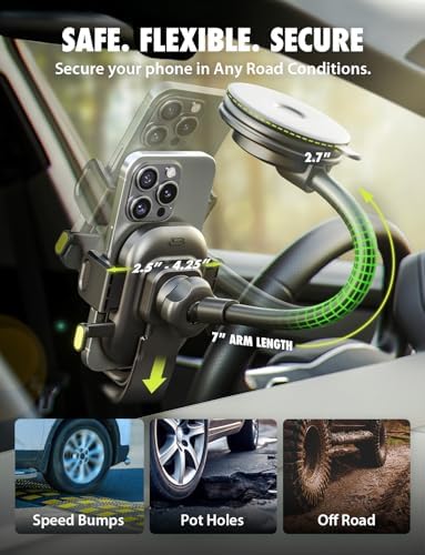 Universal Dashboard Cell Phone Holder by Bracketron – 360° Rotatable Mount with Strong Suction Cup for Secure Smartphone Access in Any Vehicle – Compatible with i Phone, Samsung, Google, Huawei and More – Effortless One-Click Release for Enhanced Safety and Convenience