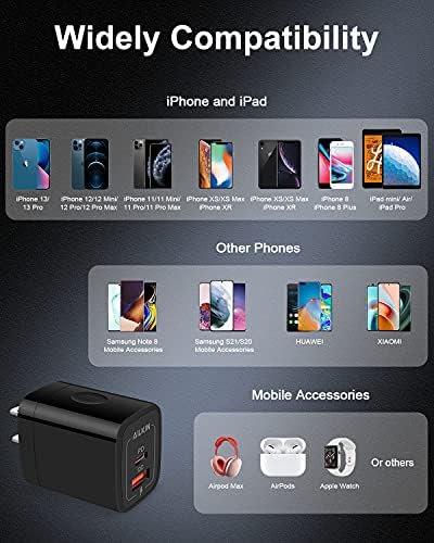 20 W Dual-Port USB-C Wall Charger – Fast Charging Power Adapter for i Phone, Samsung Galaxy, Google Pixel, and More – Compact & Reliable Power Delivery for Simultaneous Device Charging – Essential Tech Accessory for Home & Travel