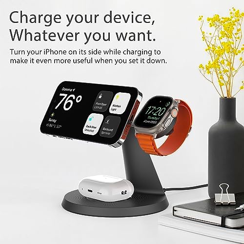Revolutionary 3-in-1 Apple Device Charging Station – Fast Mag Safe Wireless Charger for i Phone 12-16, Apple Watch, and Air Pods – Sleek, Space-Saving Design with Enhanced Compatibility for Streamlined Daily Charging Experience