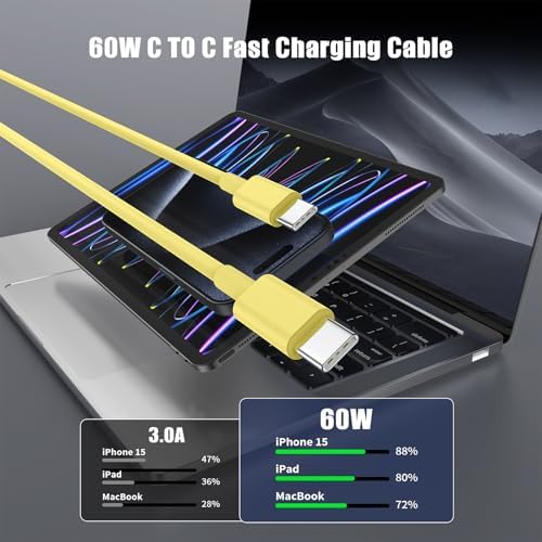 6-Foot USB C Cable for i Phone 15 – 3-Pack Durable Woven Fast Charging Solution for i Phone 16, Mac Book Pro, and Samsung Galaxy S23 Ultra – Optimal Length for Home, Office, and Travel Use – 60 W Power Delivery & High-Speed Data Transfer