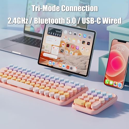 Charming Retro Typewriter Style Wireless Numeric Keypad – Sweet Pink 2.4 G/Bluetooth/USB-C Rechargeable Numpad for Multi-Device Use with 18-Key NKRO, Lightweight Design for Effortless Data Entry and Enhanced Productivity