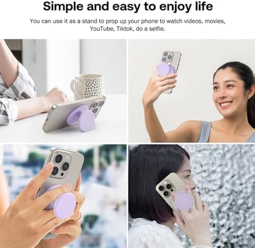Magnetic Mag Safe Phone Grip Holder – Ergonomic Collapsible Stand for i Phone 12-16 Series, Transparent White Finish for Enhanced Style and Functionality, Secure Grip for Texting and Hands-Free Viewing, Lightweight and Portable Mobile Accessory