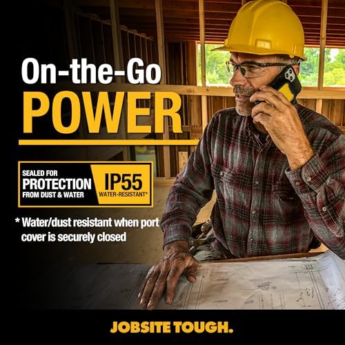 DEWALT Rugged Magnetic Power Bank 5,000 m Ah – Fast Wireless Charger with 18 W Output, Water-Resistant Design, USB-C to USB Adapter Included for i Phone 16/15/14 Compatibility – Ultimate On-the-Go Power Solution for Outdoor Enthusiasts and Tech Users