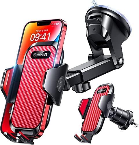 VANMASS Military-Grade Car Phone Holder – Maximum Durability for i Phone 16, 15 Pro Max, 14, 13 & Android Devices – Ultimate Dashboard, Windshield & Vent Mount with Secure Suction & Clip Mechanism for Safe Navigation – 360-Degree Adjustable Viewing for Effortless Access – Heavy-Duty Cell Cradle for Confident Driving
