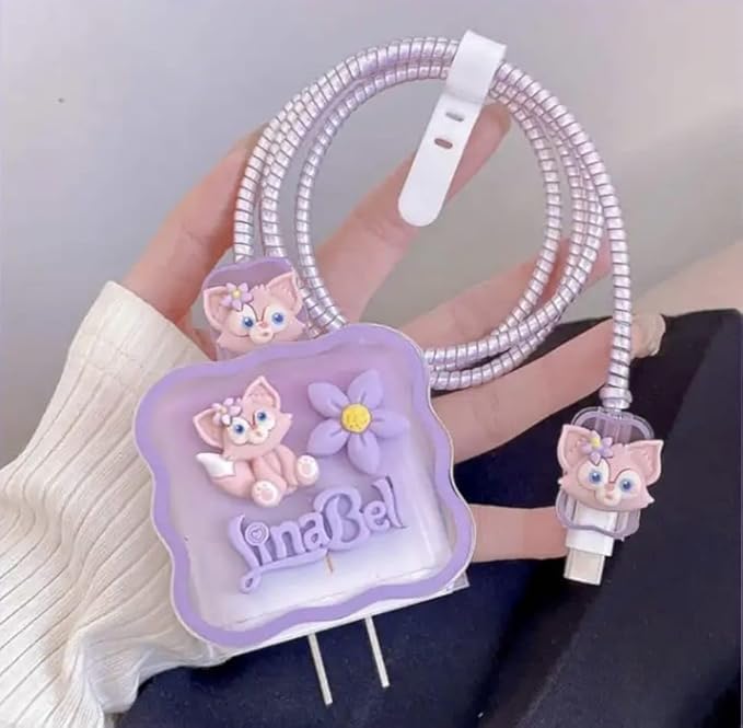 Adorable 3 D Cartoon Charger Protectors – Kitty & Bear Pack of 2 for i Phone 11, 12, 13, 14 Pro Max – Cute Silicone Cable Sleeves for Enhanced Durability & Style – Protect Your Charging Heads from Damage & Dust with Kawaii Designs – Compatible with 18 W & 20 W i Phone Chargers – Lightweight & Portable Charging Accessories for Everyday Use