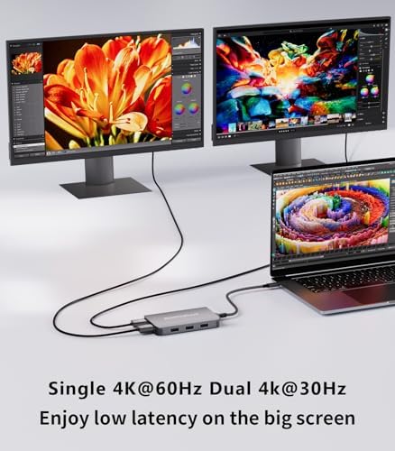 Unlock Your Productivity Potential with the 6-in-1 USB C Docking Station – Dual 4 K HDMI Adapter for Mac Book & Dell XPS – The Ultimate Multiport Hub for Seamless Connections, Fast Charging, and Enhanced Workspace Efficiency