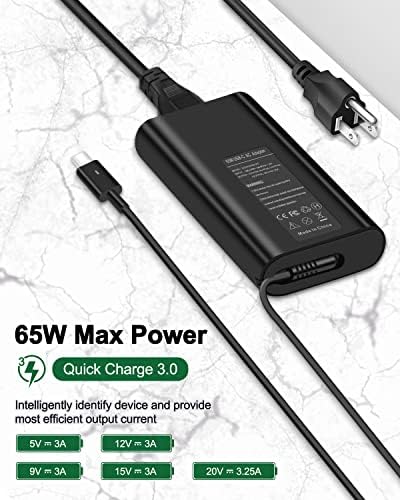 High-Performance 65 W USB-C Laptop Charger for Dell – Universal Compatibility with Latitude, XPS, and Chromebook Models – Fast Charging Power Adapter with Advanced Safety Features – Ideal Replacement for Dell P/N 689 C4, 492-BBUU, and More – Durable Design with Smart Chip Technology for Overload Protection and Efficient Cooling – Perfect for On-the-Go Professionals and Students