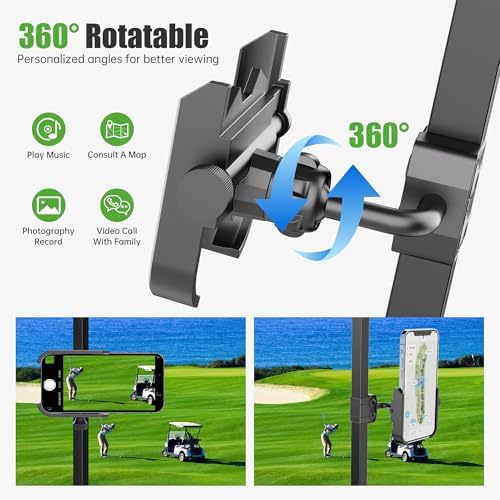 Universal Golf Cart Phone Holder for i Phone & Samsung – 360-Degree Rotatable Alloy Mount for Yamaha, EZGO, and Club Car – Effortless Installation & Enhanced Device Security for Seamless Navigation on the Course