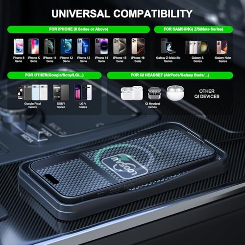 LOOSAU 15 W Fast Wireless Car Charger Pad – Non-Slip Charging Solution for i Phone 16/15/14/13/12 Pro Max & Samsung S23/S22/S20 – Effortless Universal Compatibility & Enhanced Safety Features for Seamless On-the-Go Power