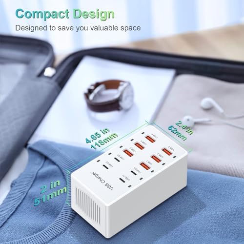 Multi-Device USB Charging Hub with 10 High-Speed Ports – Smart Plug Power Strip for i Phone 15/14/13, i Pads, Galaxy Watches & Android Phones – Ultimate Fast Charging Solution for Home & Office Efficiency