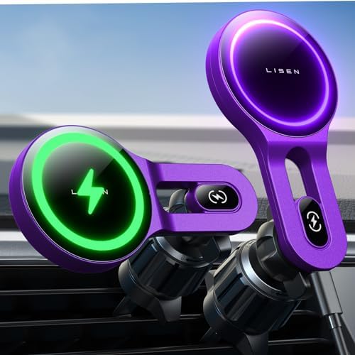 LISEN 15 W Mag Safe Car Mount Charger – Ultra-Fast Magnetic Wireless Phone Holder for i Phone 12-16 & Samsung Devices – Secure Vent Installation, Effortless Navigation & Sleek Design for Modern Drivers – Essential Fast Charging Accessory for On-the-Go Lifestyles