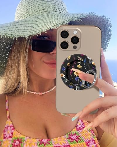 Tycamp Vintage Floral Magnetic Phone Grip – Chic Mag Safe-Compatible Ring Holder for i Phone 16/15/14/13/12 Series – Adorable & Practical Phone Stand for Women and Girls – Superior Grip for Safe Handling & Effortless Selfie Capture