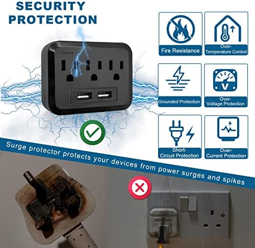 ZHOORQI 6-Outlet Multi Plug Extender with USB-C Fast Charging – Compact Surge Protector for Home, Office & Travel – Versatile Wall Charger with Enhanced Safety Features and Sleek Design for Effortless Device Connectivity