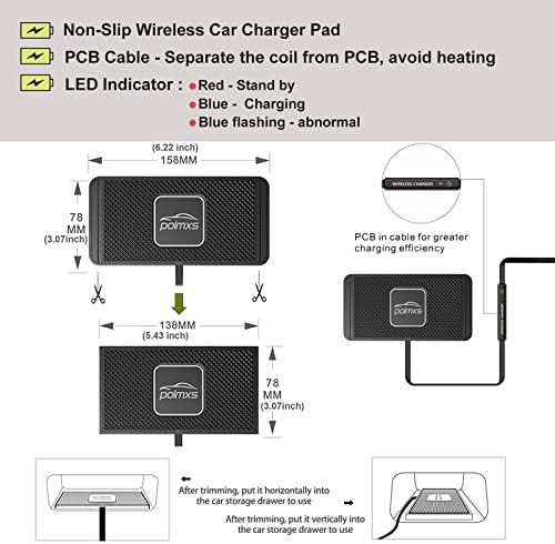 POLMXS 15 W Fast Wireless Car Charger Pad – Ultimate Cordless Charging Solution for i Phone 11-15 & Samsung Galaxy S21-S24 – Compact, Sleek Design with Advanced Safety Features for Hassle-Free Power on the Go
