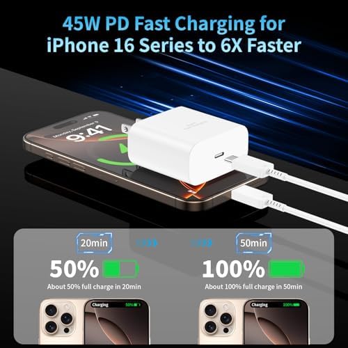 Ultimate 45 W USB-C Fast Charging Station Duo for i Phone 16 – Includes Two 10 FT Ultra-Durable USB-C Cables for Maximum Charging Flexibility – Perfect for i Phone 16/16 Plus/16 Pro/16 Pro Max & i Pad – Engineered with Advanced Overheat Protection and Compact Design for Effortless Travel Efficiency
