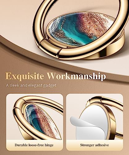 GVIEWIN Stylish Marble Phone Ring Holder with 360° Rotation for Ultimate Grip and Kickstand Functionality – Compatible with i Phone 16 Pro Max, 15 Plus, 14, 13, 12 Series & Galaxy S25/S24 Ultra – Elegant Flowing Sakura Design for Enhanced Safety and Usability
