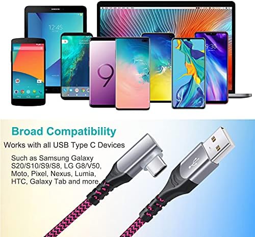 Ultra-Durable 10 ft USB C Cable 5-Pack by OKRAY – Fast Charging Braided Cords with 90-Degree Right Angle Connector for Samsung Galaxy S Series, Google Pixel, and More – Superior Compatibility for Effortless Device Use and Enhanced Performance