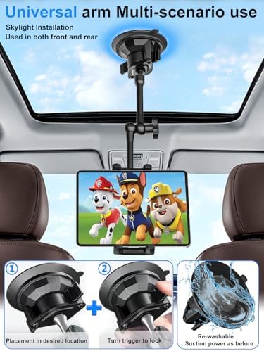 Ultimate Heavy-Duty Tablet Holder for Car Dashboard and Windshield – Super Suction Cup Mount for i Pad Pro, Galaxy Tab, and All 4-12.9″ Tablets & Phones – Enhanced Stability, Adjustable Viewing Angles, and Effortless Installation for Safe Navigation and Entertainment on the Go