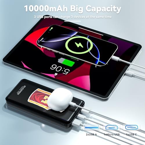 Ultra-Slim 10,000 m Ah Dual-Pack Portable Charger – 15 W Fast Charging Power Bank with USB-C Compatibility for i Phone, Samsung, Pixel & More – Effortless Mobility & Reliable Power Solutions
