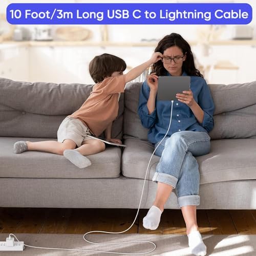10 FT Apple MFi Certified Fast Charging Cable – Extra Long USB C to Lightning Connector for i Phone & i Pad – Rapid PD Power Delivery for Maximum Efficiency with i Phone 14 Pro Max/Plus, 13 Pro/Mini, 12, 11, X – Durable, Flexible, and Tangle-Free Design for Ultimate Charging Convenience