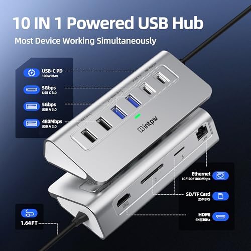 Transform Your Workspace with the Ultimate 10-in-1 USB C Hub Docking Station – Sleek Aluminum Design, 4 K HDMI Output, Lightning-Fast PD 100 W Charging, and 1 Gbps Ethernet for Mac Book Air/Pro & i Pad – Maximize Efficiency and Connectivity Effortlessly