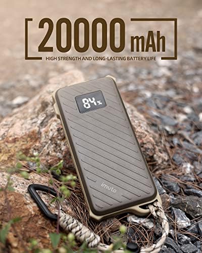 Rugged Waterproof Power Bank by imuto – 20000 m Ah High-Capacity Portable Charger with 65 W Fast USB-C PD 3.0 for i Phone, Tablets & Laptops – Ideal for Hiking, Camping & Outdoor Adventures – Superior Durability and Enhanced Device Compatibility