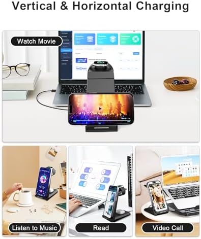 Revolutionize Your Charging Experience with the ADADPU 3-in-1 Wireless Charging Station for i Phone, Apple Watch, and Air Pods – Seamlessly Power Up Your i Phone 16 Pro Max, 15, 14, 13, 12, 11 Pro Max, XR, 8 Plus, and Watch Series 2-8 with Included 5 ft Cable and Adapter – Stylish, Space-Saving Design for Effortless Organization and Rapid Charging Efficiency