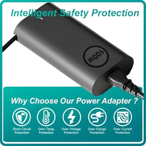 High-Efficiency 100 W USB-C Charger for Dell Laptops: Ultra-Slim AC Adapter Compatible with Precision 5680, Latitude 5340, Inspiron 16 Plus, and XPS Models – Fast Charging with Multi-Voltage Support and Universal Compatibility for Reliable Power Supply