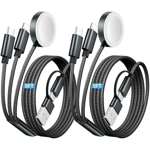 Temdan 2-Pack 5 ft 3-in-1 Charging Cable for Apple Devices – Ultimate Travel Solution with USB A, Type C & Lightning Connectors for i Phone 12-16, i Pad, and Apple Watch Ultra & SE – Durable, Versatile, and Hassle-Free Power Anywhere