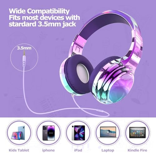 Vibrant Deep Purple Qear Fun Kids Headphones – Stylish Wired Noise Cancelling Headphones with Built-In Microphone & Adjustable Headband for School Use – Perfect for Focused Learning and Entertainment on Tablets & Smartphones