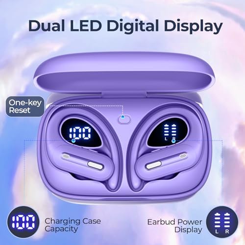 Mint Green Wireless Earbuds with Bluetooth 5.3 – 90-Hour Playtime Sports Headphones Featuring Waterproof Design, Secure Over-Ear Hooks, and Real-Time Battery Monitoring for Active Lifestyles and Android Compatibility – Premium Comfort with Superior Sound Quality