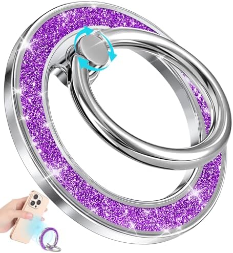 Glamorous Blue Glitter Mag Safe Phone Ring Holder – Stylish Magnetic Grip for i Phone 16, 15, 14, 13 Pro Max & Plus – Secure Finger Stand for Enhanced Control and Protection – Effortless Attachment and Detachment for Fashion-Forward Users