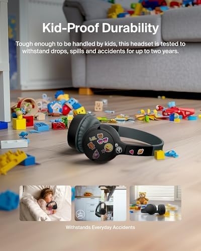 Belkin Sound Form Mini Kids Wireless Bluetooth Headphones – Safe 85 d B Volume Control, 30-Hour Playtime, Built-In Microphone – Lightweight On-Ear Style for i Phone, i Pad, Fire Tablet & More – Ideal for Learning, Entertainment & Safe Listening