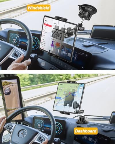Heavy-Duty Suction Tablet Mount for Cars – Universal Dashboard Holder with Strong Suction for i Pad Pro, Galaxy Tab & More – Adjustable Arm for Optimal Viewing & Secure Fit – Perfect for Safe Navigation & Hands-Free Use