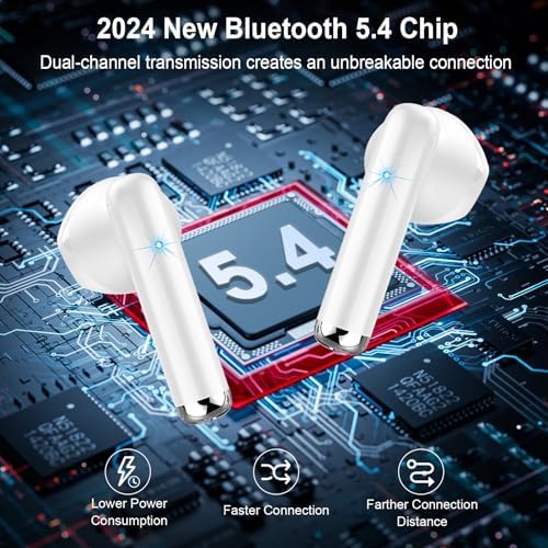 Premium Bluetooth 5.4 Wireless Earbuds with Advanced ENC Noise Cancellation – 30 Hours of Playtime & IP7 Waterproof Design, Delivering Rich 3 D Bass Sound – LED Charging Case Included – Sleek Pearlwhite Finish for Stylish Comfort & Universal Compatibility with Android & i OS Devices