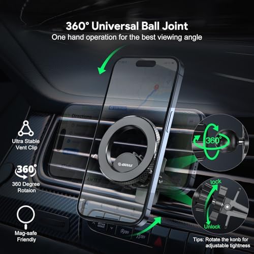 Esoulk Ring Magnetic Car Phone Holder – Ultimate Versatile Mount for Dashboard, Windshield & Air Vent – Strong Magnetic Grip for Enhanced Driving Safety – Compatible with Mag Safe & All Smartphone Models – Effortless Installation, Sleek Design, and Optimal Convenience for Modern Drivers