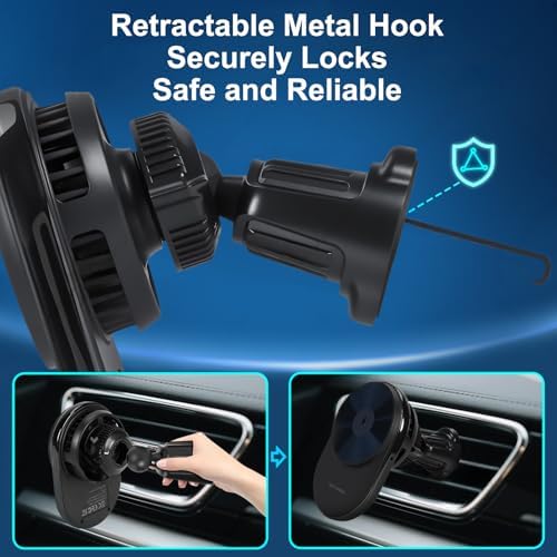 Magsafe Charger Car Mount ，15W【Cooling Fan】 Car Vent Phone Mount ，Magnetic Wireless Car Charger for iPhone 16 Pro Max/16/15/14/13/12, Black – Enhanced Compatibility and Speed