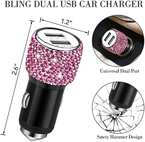 Transform Your Vehicle with Tallew’s 20-Piece Bling Car Accessories Set for Women – Stylish Rhinestone Car Decor, Hands-Free Phone Holder, Rapid Dual USB Charger, Practical Glasses Holders, Chic Pink Interior Essentials for Glamorous Driving Experience