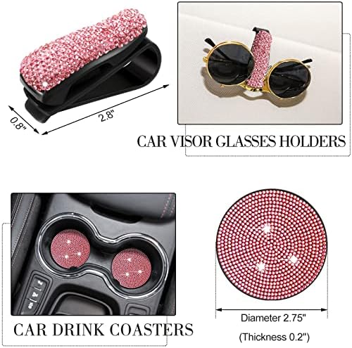 Transform Your Vehicle with Tallew’s 20-Piece Bling Car Accessories Set for Women – Stylish Rhinestone Car Decor, Hands-Free Phone Holder, Rapid Dual USB Charger, Practical Glasses Holders, Chic Pink Interior Essentials for Glamorous Driving Experience
